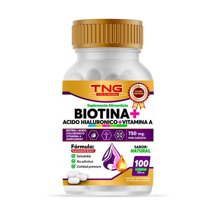 Capletas Biotina + Acido Hialuronico Y Vit A. 750 Mg 100 C.